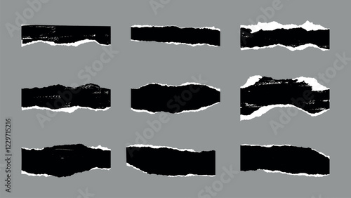 Black & White Textured Vector Ripped Paper Pieces