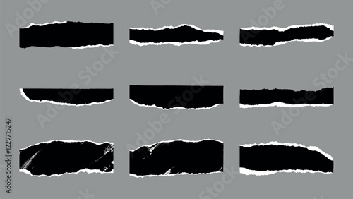 Black & White Textured Vector Ripped Paper Pieces