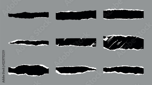 Black & White Textured Vector Ripped Paper Pieces
