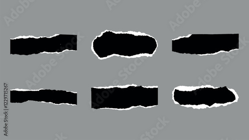Black & White Textured Vector Ripped Paper Pieces