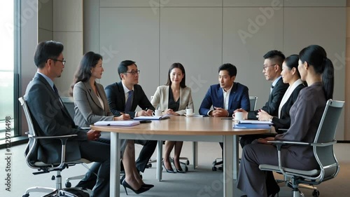 日本企業のオフィスのミーティングシーン