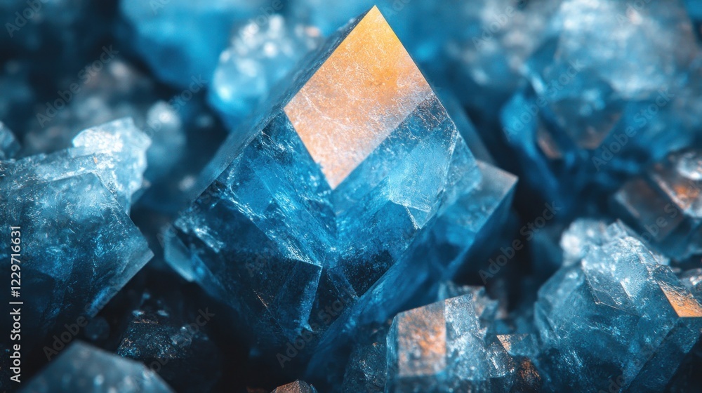 Blue crystal cluster with a large central cube. Blue crystal cluster with a large central cube.