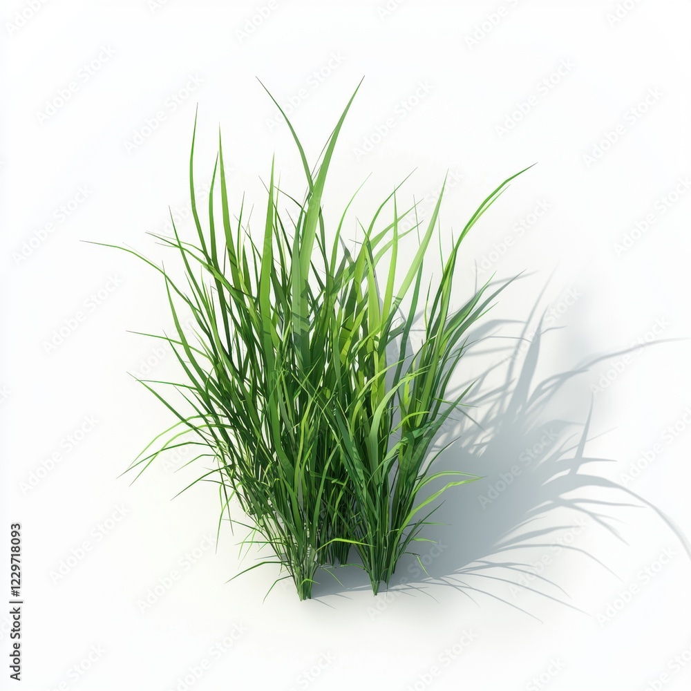 cluster of tall grass with soft shadows, centered on a clean white background cluster of tall grass with soft shadows, centered on a clean white background