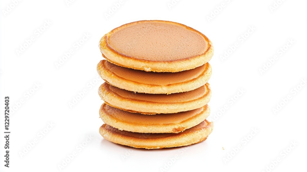 Stack of Golden Brown Round Cookies on White Background Stack of Golden Brown Round Cookies on White Background