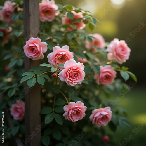 Sunlit Garden Beauty Pink Roses Blooms