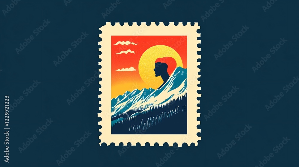 Obraz premium Vintage Postage Stamp Badge Flat Vector Illustration for Graphic Design Projects