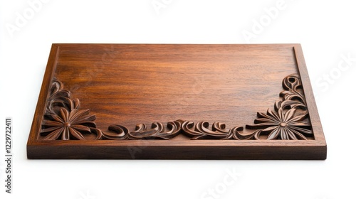 Dark Brown Rectangular Carved Wooden Board with Floral Design