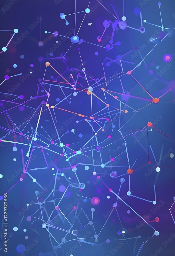 Fototapeta premium Artificial intelligence, lines, dots and pattern, vibrant blue and purple hues, abstract wallpaper illustration, AI generated