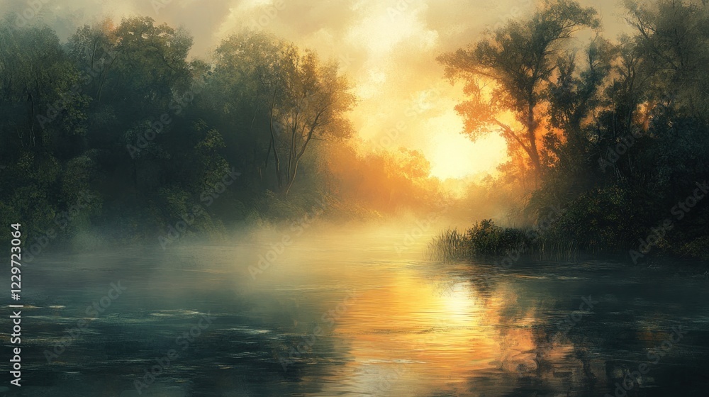 Misty Morning Sunrise Over a River Misty Morning Sunrise Over a River