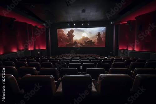 Cinema hall with big screen, AI generated, cinema, spectator, film photo