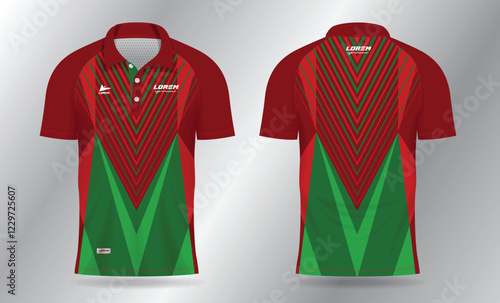 Sublimation red and green polo shirt mockup template design for badminton jersey, tennis, soccer, football or sport uniform photo