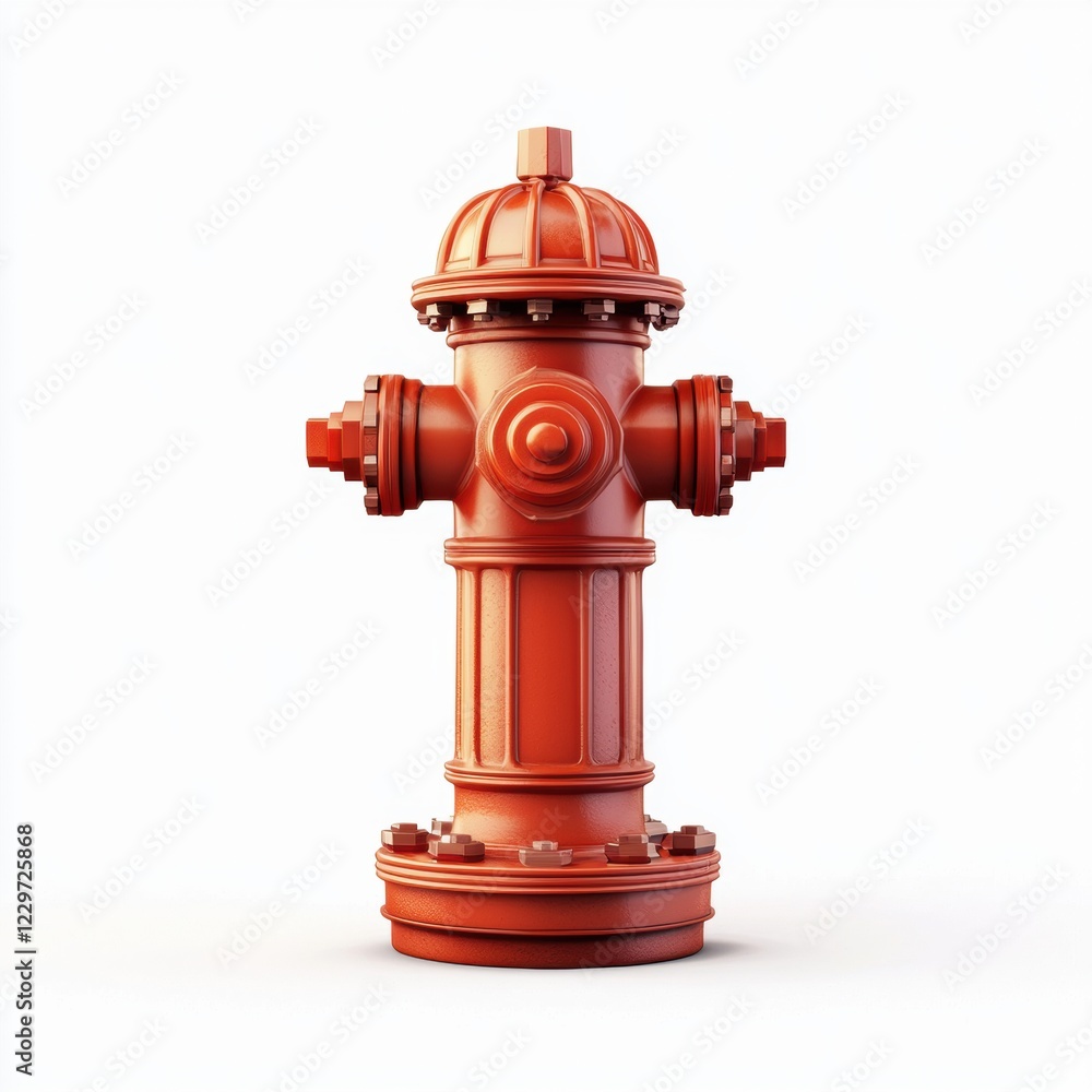 classic red fire hydrant with smooth metallic details, isolated on a white background