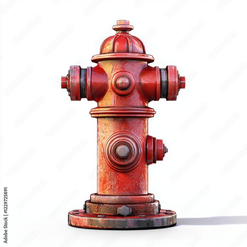 classic red fire hydrant with smooth metallic details, isolated on a white background classic red fire hydrant with smooth metallic details, isolated on a white background