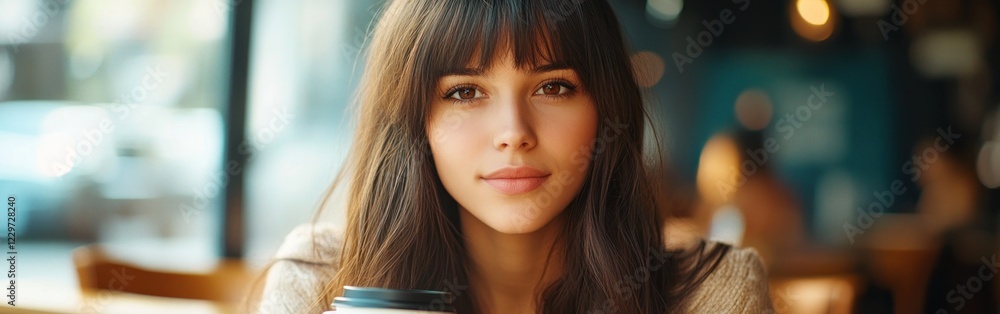 Serene Young Woman Enjoying Coffee in a Cafe Serene Young Woman Enjoying Coffee in a Cafe