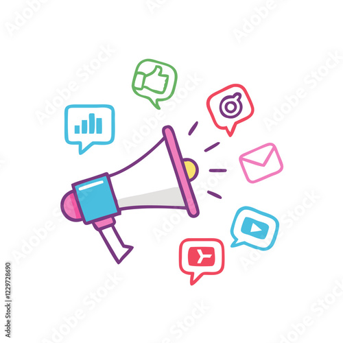 Megaphone with Social Media Promotion – Digital Marketing & Advertising Concept
