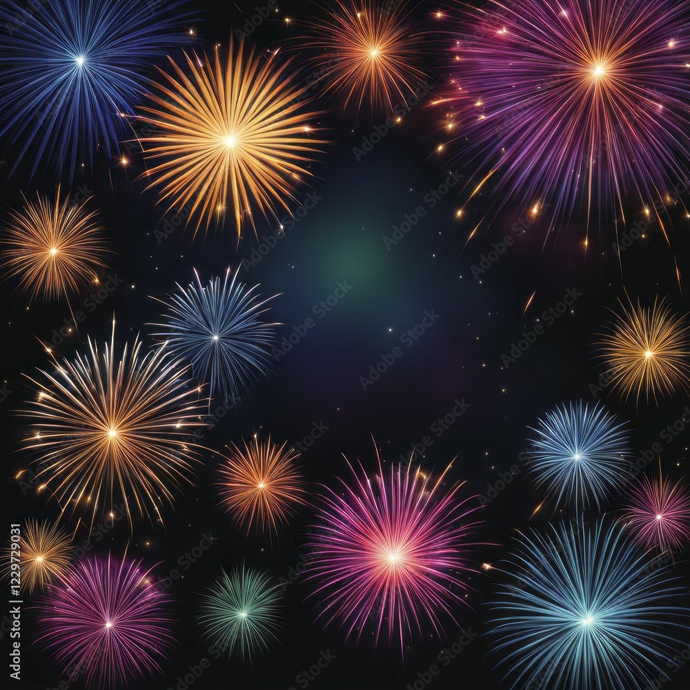 Fototapeta premium Bright multicolored fireworks illuminate the night sky in a vibrant celebration, AI generated