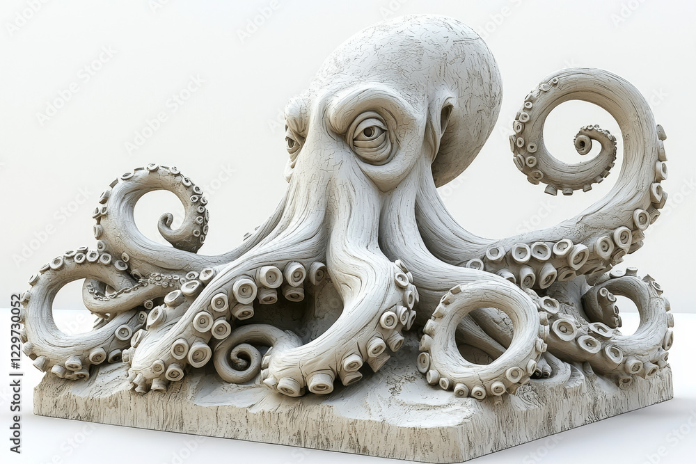 Obraz premium Detailed stone octopus sculpture; expressive face, intricate tentacles.