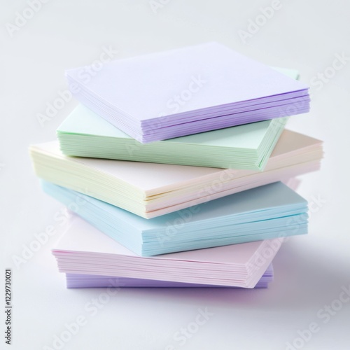 Stack of Pastel Sticky Notes in Soft Multicolored Shades for Office Organization photo