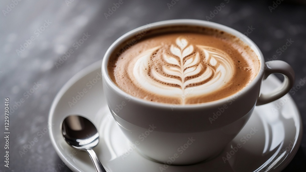 Latte Art Coffee Cup with Leaf Design Latte Art Coffee Cup with Leaf Design