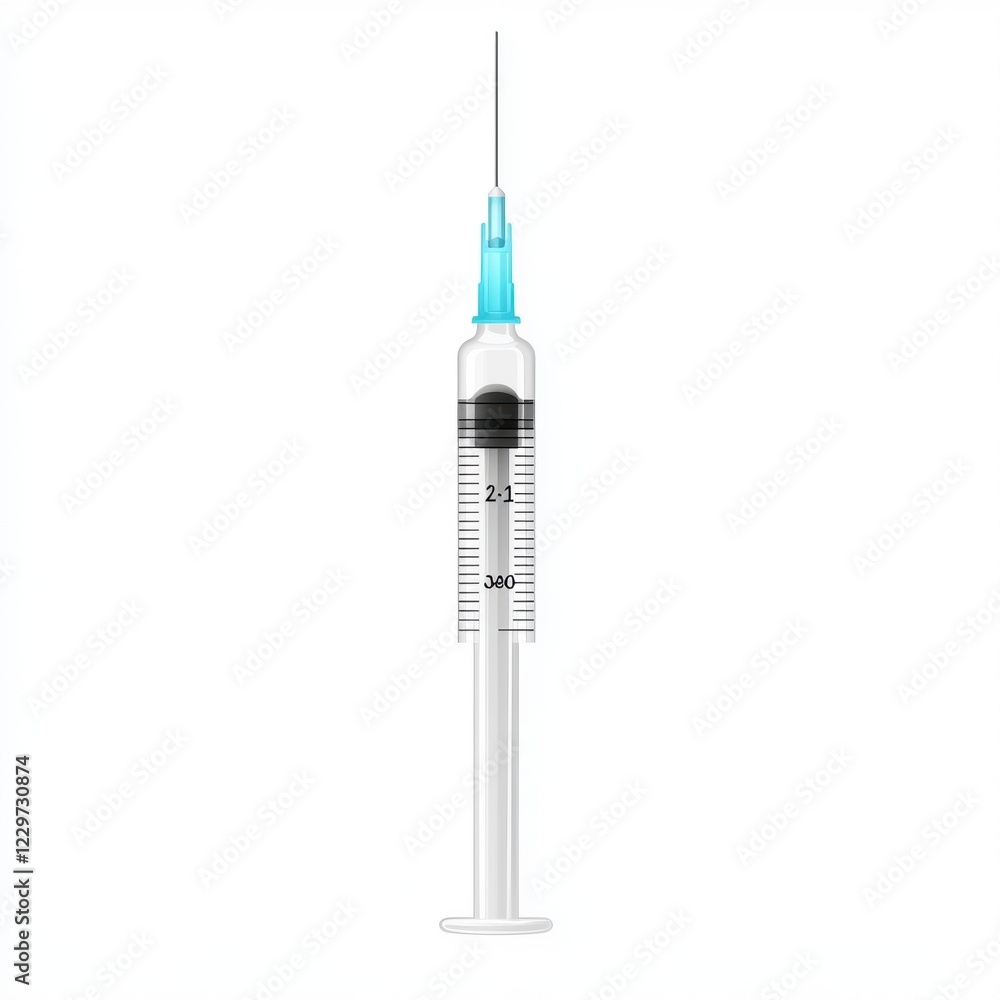 disposable syringe with a capped needle, placed on a clean white background disposable syringe with a capped needle, placed on a clean white background