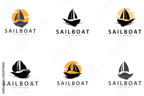 Simple fishing boat sailboat logo simple design black silhouette ship marine illustration template