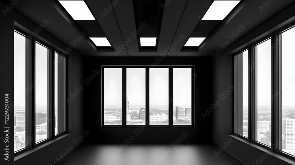 Empty modern office, city view