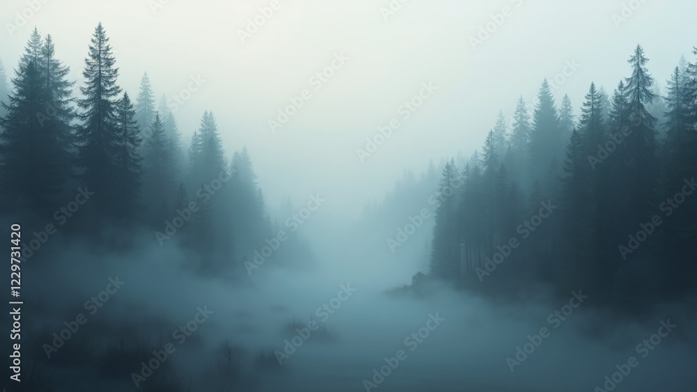 Forest in fog and smoke, Generative AI Forest in fog and smoke, Generative AI