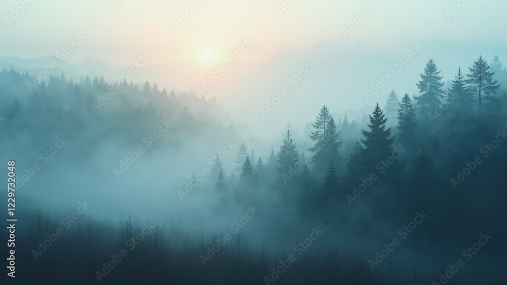 Forest in fog and smoke, Generative AI Forest in fog and smoke, Generative AI