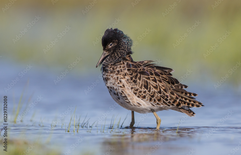Ruff - male bird at a wetland on the mating season in spring Ruff - male bird at a wetland on the mating season in spring