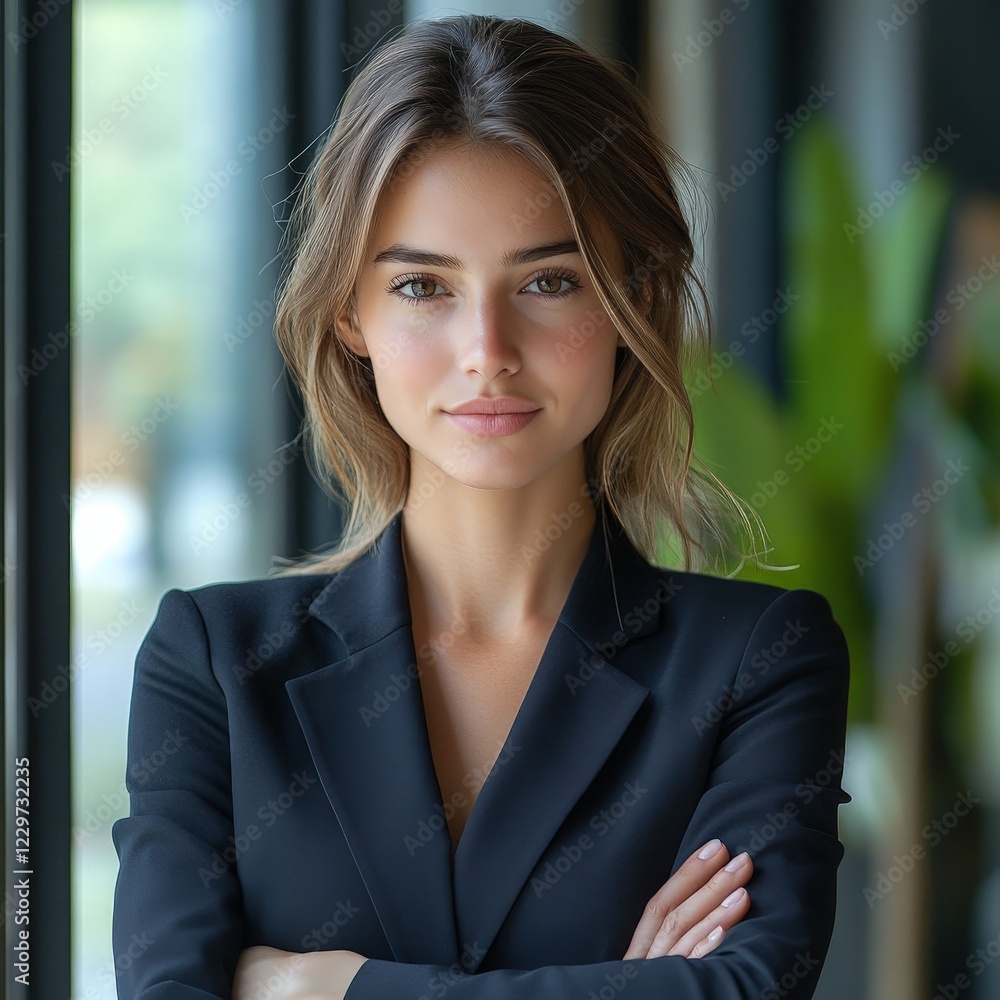Professional woman confidently smiling in a modern office environment. Ideal for corporate, diversity, leadership, and HR materials. Appeals to business professionals and recruiters. Professional woman confidently smiling in a modern office environment. Ideal for corporate, diversity, leadership, and HR materials. Appeals to business professionals and recruiters.