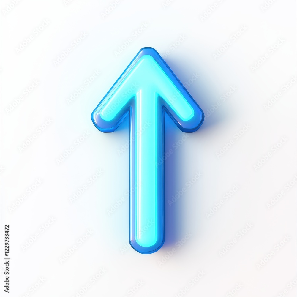 neon blue arrow pointing downward, glowing softly, centered on a clean white background neon blue arrow pointing downward, glowing softly, centered on a clean white background