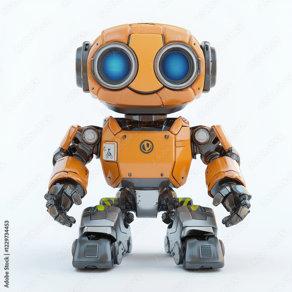 futuristic recycling robot with built-in compartments for sorting trash, smiling warmly, centered on a bright white background futuristic recycling robot with built-in compartments for sorting trash, smiling warmly, centered on a bright white background