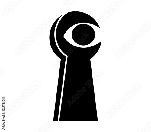 Hand drawn cute cartoon illustration keyhole with eye. Flat vector spying on other people secrets and thoughts sticker doodle. Career or vacancy research icon. Searching for opportunity. Isolated.