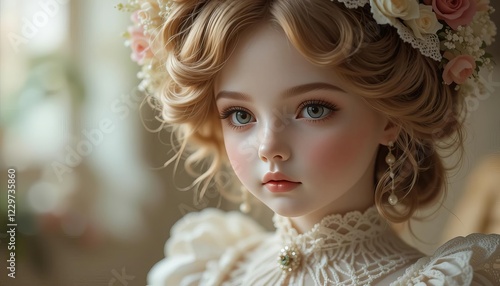 Portrait of a girl with floral hair adornment