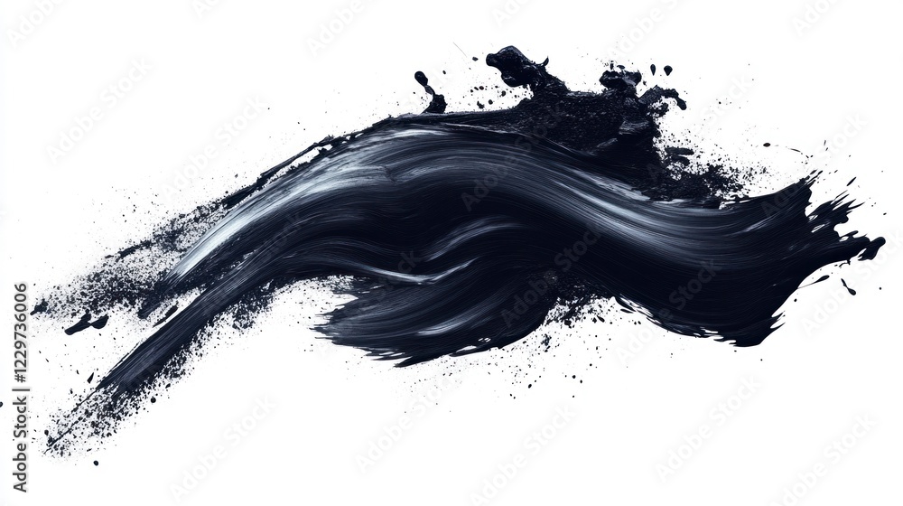 Dynamic Abstract Splash of Black Paint with Brush Strokes on a White Background for Creative Design Projects