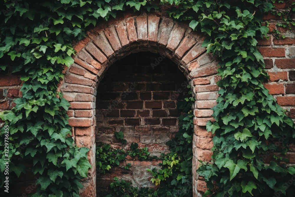Bricks forming an archway in an ancient ruin surrounded by lush ivy outdoor setting architectural photography captivating nature viewpoint timeless historical concept Bricks forming an archway in an ancient ruin surrounded by lush ivy outdoor setting architectural photography captivating nature viewpoint timeless historical concept
