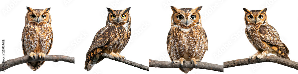 Detailed close up portrait of a majestic spotted owl perched on a branch with its sharp beak piercing eyes Detailed close up portrait of a majestic spotted owl perched on a branch with its sharp beak piercing eyes