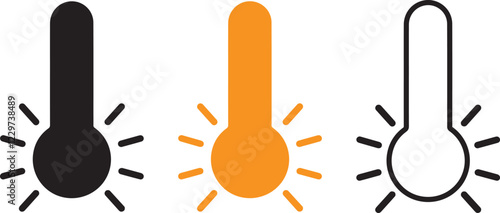 Three Variations of a High Temperature Icon, thermometer icon set, heat icon set