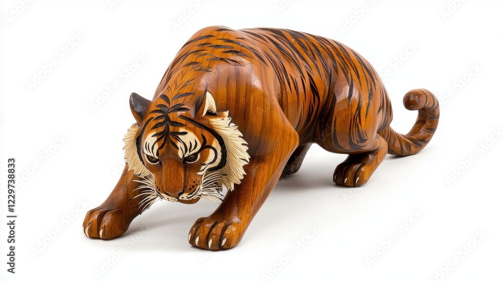 Fototapeta premium Crouching Tiger Wood Carving Statue