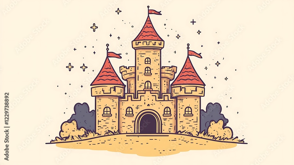 Cartoon Castle in Magical Landscape, Background Image for Book Cover or Children's Game Cartoon Castle in Magical Landscape, Background Image for Book Cover or Children's Game