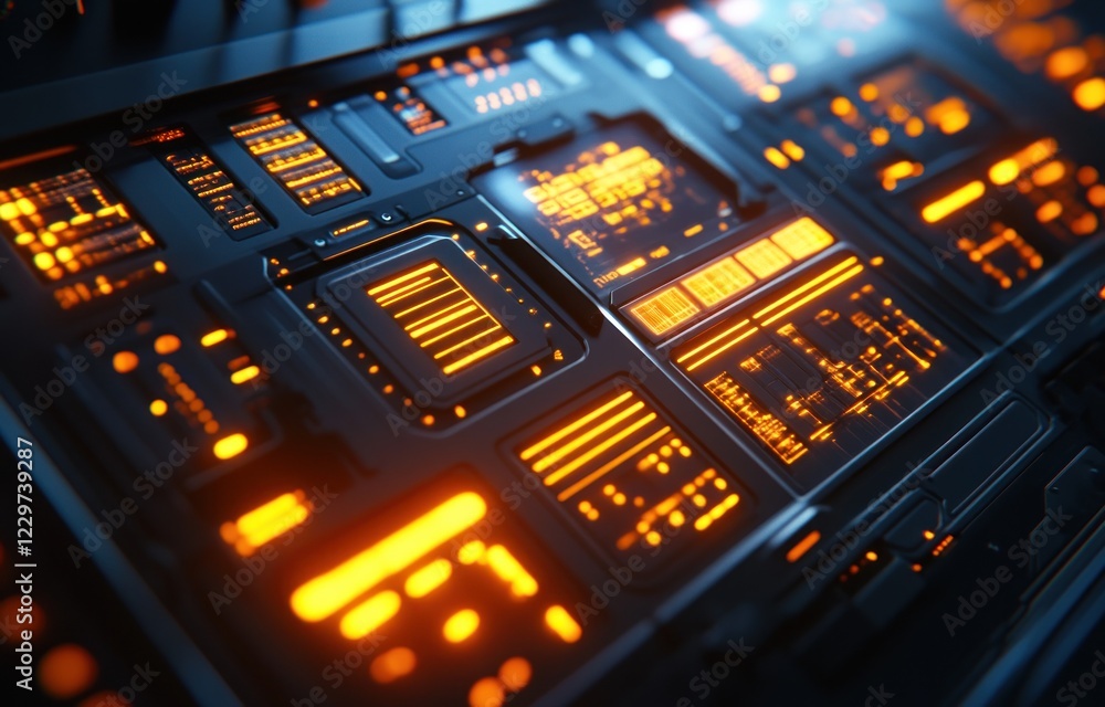 Futuristic Technology Interface: Glowing Orange Digital Dashboard Futuristic Technology Interface: Glowing Orange Digital Dashboard