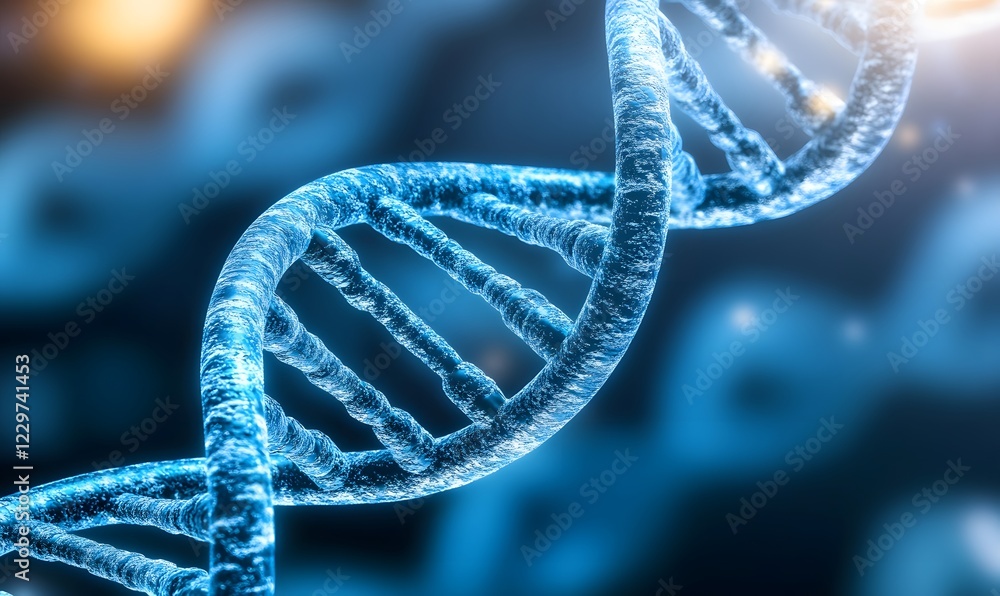 Glowing DNA helix, science lab background, genetic research Glowing DNA helix, science lab background, genetic research