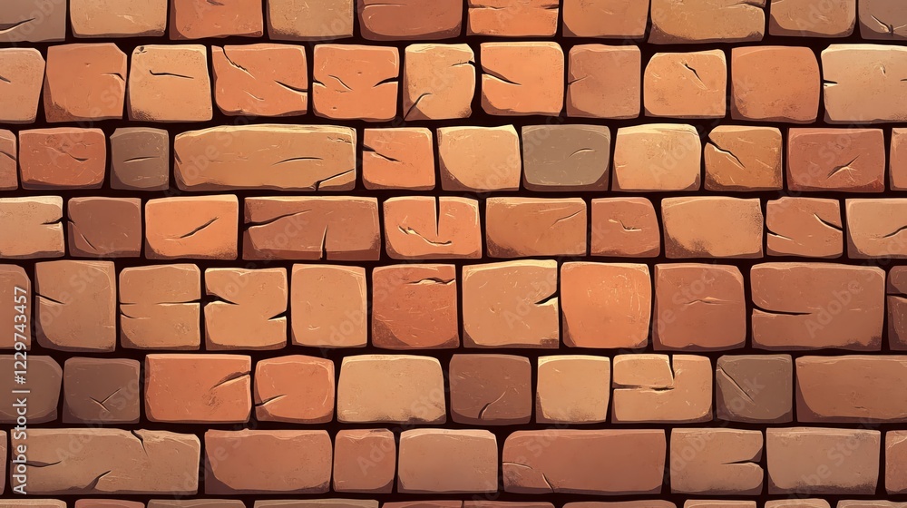 Fototapeta premium Seamless Cartoon Brick Wall Texture Brown Stone Background Pattern Design