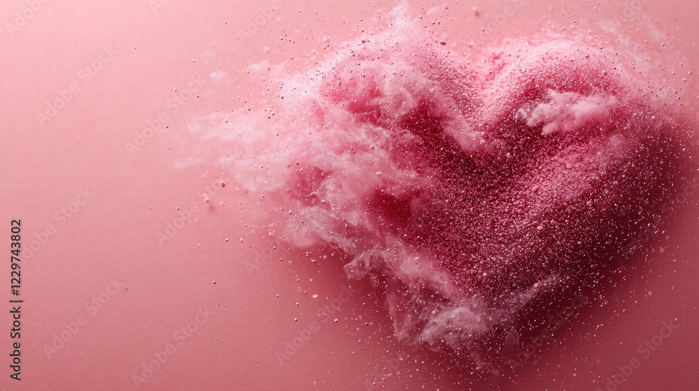 Obraz premium Pink Powder Explosion Forming Heart Shape Abstract Background Design