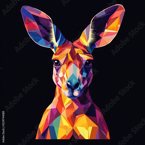 Colorful kangaroo portrait on black background photo