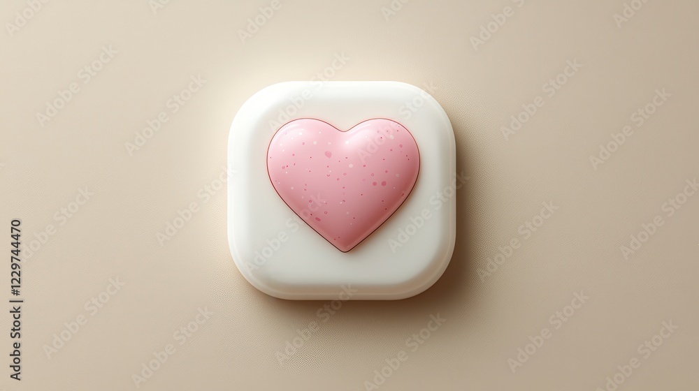 Pink Heart Shaped Icon on White Square Background Pastel Colors Love Symbol