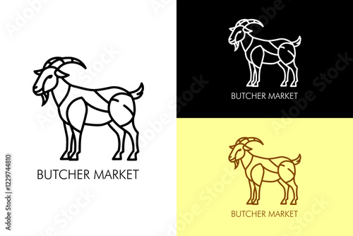 illustration of diagram of goat, butcher market logo, butcher service, butcher shop, slaughterhouse, slaughter house, meat shop, healthy, nutrition, organic food market, abstract, logo