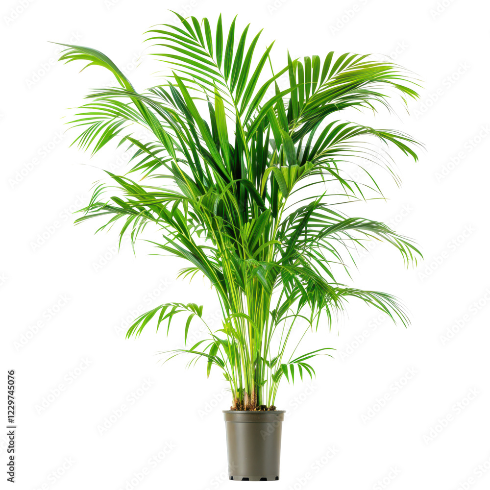 Fototapeta premium Lush Green Indoor Palm Plant in Black Pot for Home Decoration