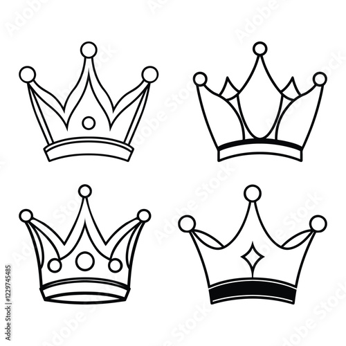 Crown set line art vector icon silhouette 