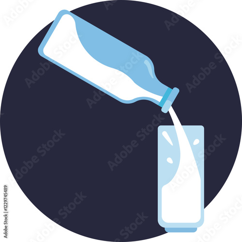 The image represents the simple act of pouring milk from a bottle into a glass, symbolizing daily milk consumption.